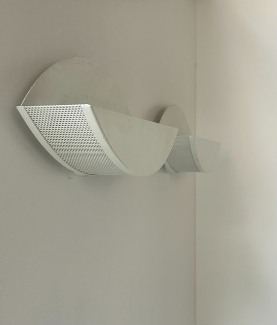 Image 1 of Coppia di applique vintage in metallo traforato bianco, Francia 1980