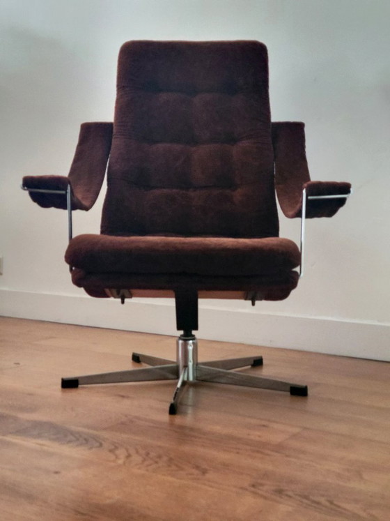 Poltrona girevole Geoffrey Harcourt con pouf per Artifort, Poltrone, Cromo, Argentato, Vintage (foto 9 di 10)