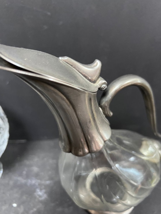 Image 1 of Pichet en forme de canard en verre et métal