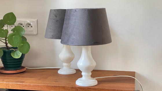 Image 1 of Pair of Vintage Alabaster Lamps