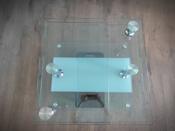 Extraordinaria mesa de centro de cristal extensible de 80 a 155 cm. – Mesas de centro, Glass, Metal (photo 7 of 10)