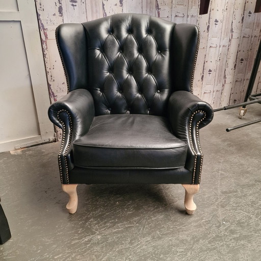 Originele Chesterfield Fauteuil Set – Zwart | 100% Leder | Nieuw