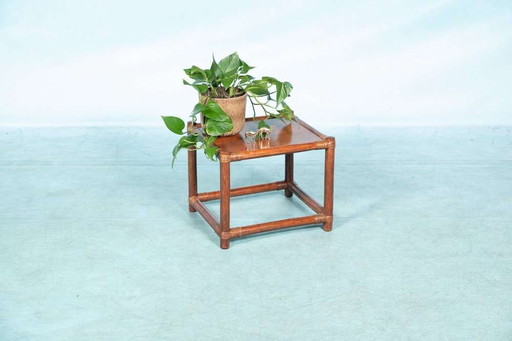 Mesa de centro de ratán vintage de los años 60, mesa auxiliar de mimbre estilo bohemio