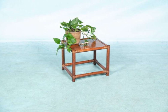 Image 1 of Vintage Rattan coffee table 1960s, boho wicker sidetable