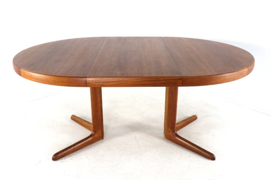 Round 2x extendable teak Dining table vintage Danish restored, Wood, Brown, Mid Century Modern (photo 12 of 15)