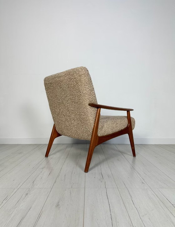 Image 1 of Vintage Minimalistic Teak Armchair with Bouclé 60s 70s