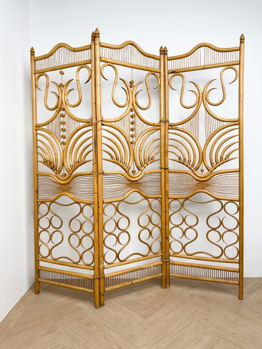 Paravent vintage en bambou et rotin
