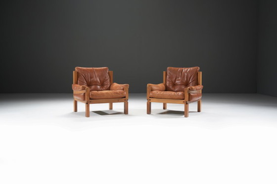 Image 1 of Vintage S15 fauteuils van leer, ontworpen door Pierre Chapo - Atelier Chapo, Frankrijk, 1967.