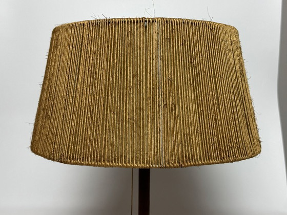 Image 1 of Mid-Century French Design Brass Table Lamp with Papercord Shade, Attributed to Audoux-Minet, 1960s