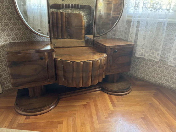 Art Deco Walnut Vanity Table with Triptych Mirror, 1930s – Dressing tables (photo 6 of 6)