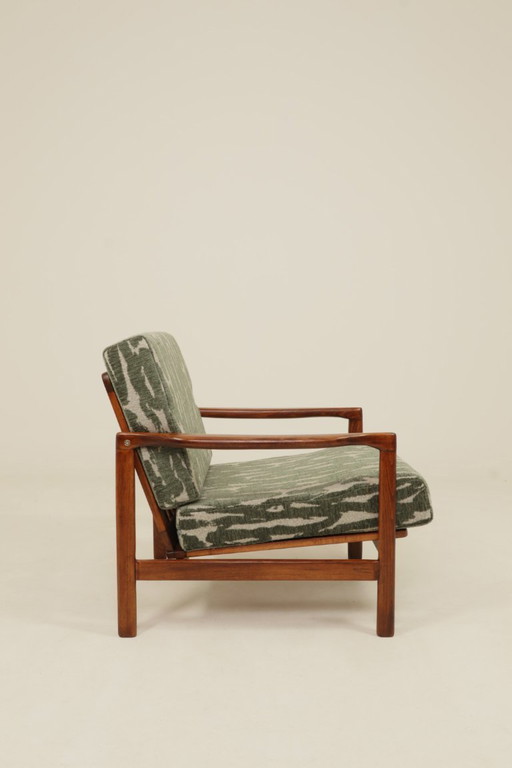 Vintage armchair green jaquard mid century modern design by Z.Bączyk 