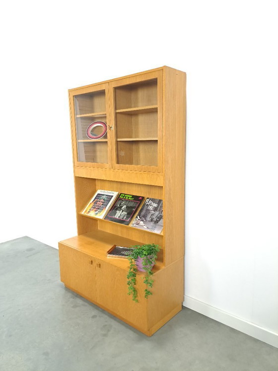 Image 1 of Tall LP display case with glass doors and reading shelf from Sweden
