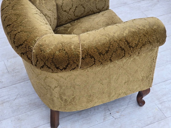 1950s, Danish relax chair, furniture velour, beech wood., Armchairs, Textile, Green (photo 10 of 18)