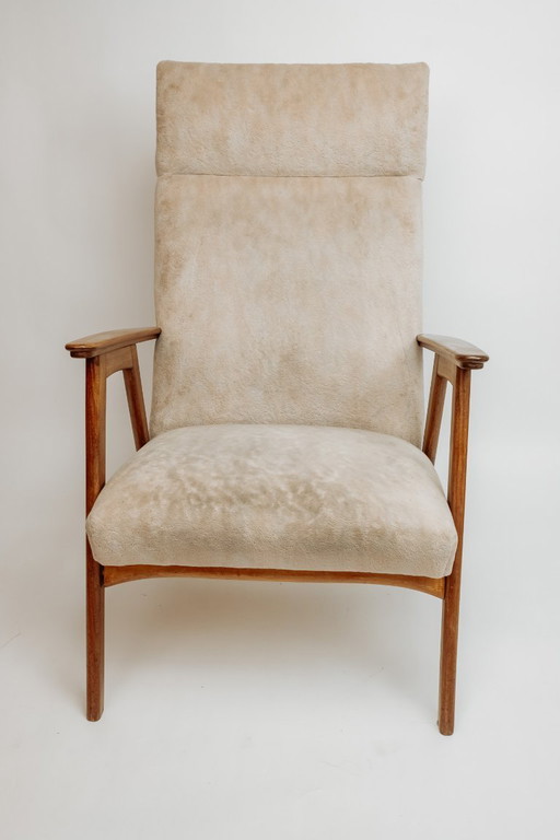 Fauteuil vintage en teck, années 1960 - Revêtement beige