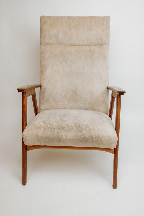 Image 1 of Fauteuil vintage en teck, années 1960 - Revêtement beige