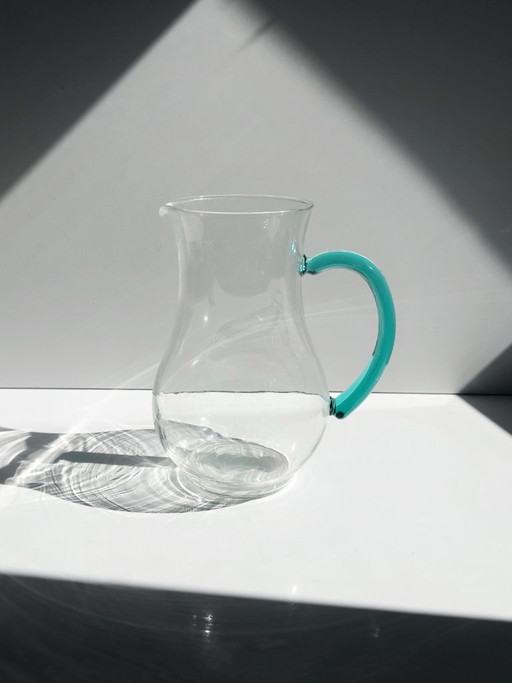 Vintage Luminarc Karaf met Turquoise Groen Glazen Handvat, Frankrijk, Jaren 80 – glazen karaffen, Glass (photo 2 of 5)