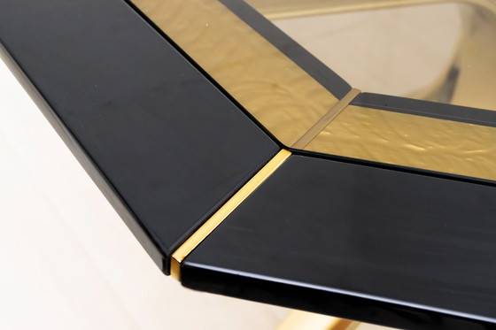 Image 1 of Pierre Cardin Octagonal Dining Table Black Lacquer with Brass Inserts and Base