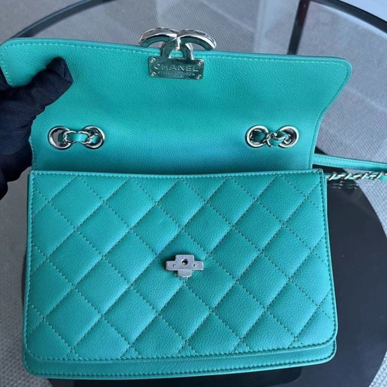 Image 1 of Chanel Caviar 25CM 2017 Urban Handle Quilted Grained Calfskin Green Blue Silver Hardware Series 23