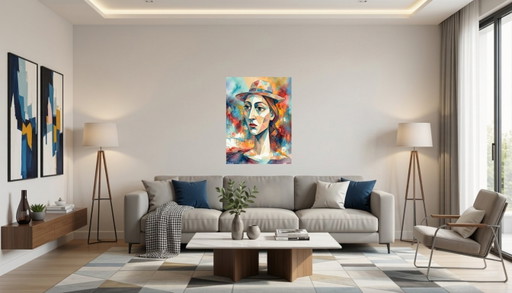 Abstract Aquarel / Vrouw met Hoed / (60x80 Cm)