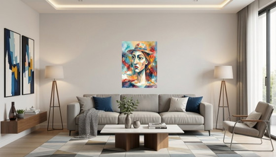 Abstraktes Aquarell / Die Frau Mit Dem Hut / (50x75 Cm) – Wanddekoration, Aluminium, Other, Abstract (photo 6 of 6)
