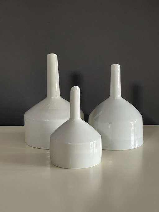 Vintage Design Set: Rare Ceramic Lab Funnels - Brutalist Art Objects From Europe