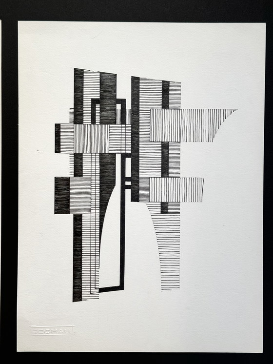 Image 1 of Set Of 2 Artworks. Abstract Composition. Eugène Eechaut (1928-2019)