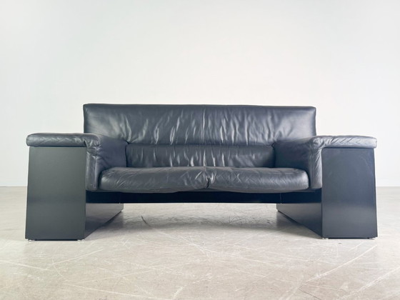 Image 1 of Original Knoll Brigadier two-seater leather black Cini Boeri 1980