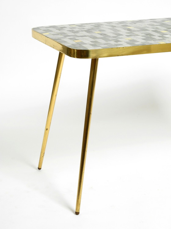 Image 1 of Beautiful Mid-Century Modern Brass Side Table With Mosaic Surface by Münchener Zierspiegel