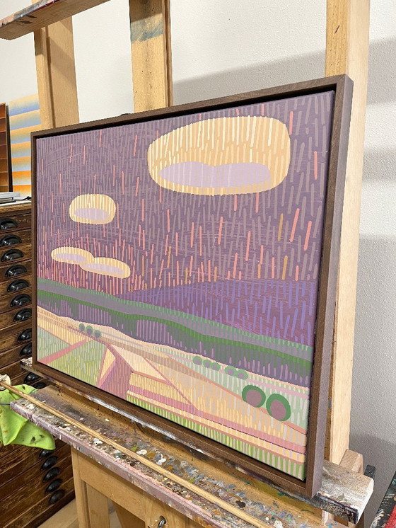 Image 1 of Paysage avec champs, peinture originale, peintures acryliques sur toile, y compris cadre en bois véritable, 71cm x 56cm