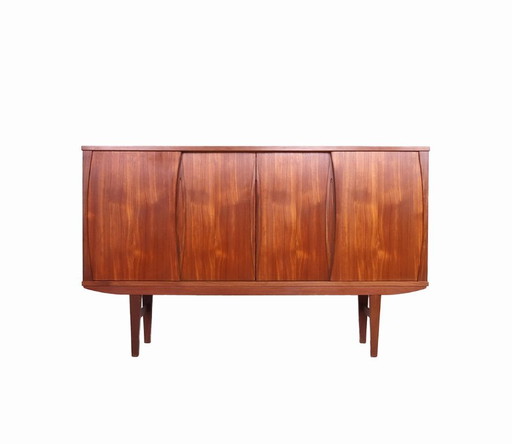 Vintage hoog teak dressoir met 4 schuifdeuren, 1960s