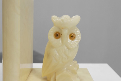 Pair of Alabaster Hand carved bookends in Art Deco style, France 1920s