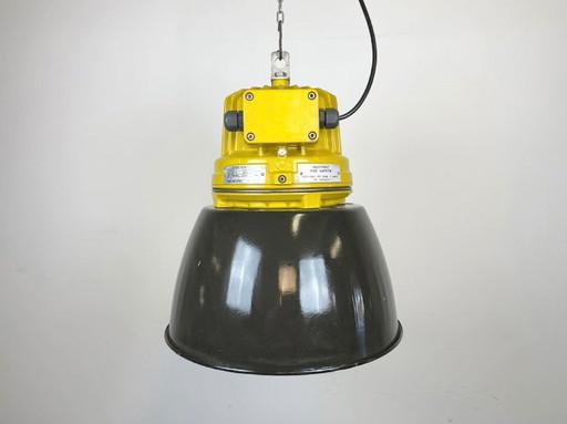 Yellow Industrial Explosion Proof Lamp with Black Enameled Shade, 1990s