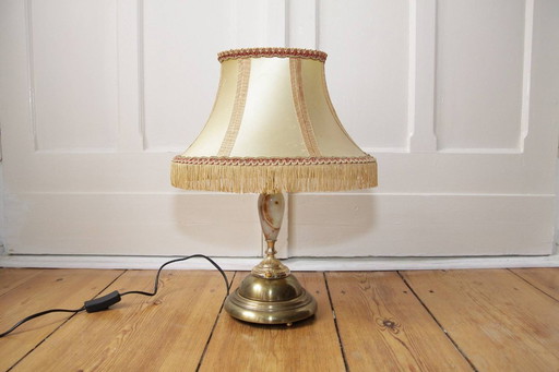 Tischleuchte Tischlampe Messing Naturstein Fransen 70er J Vintage