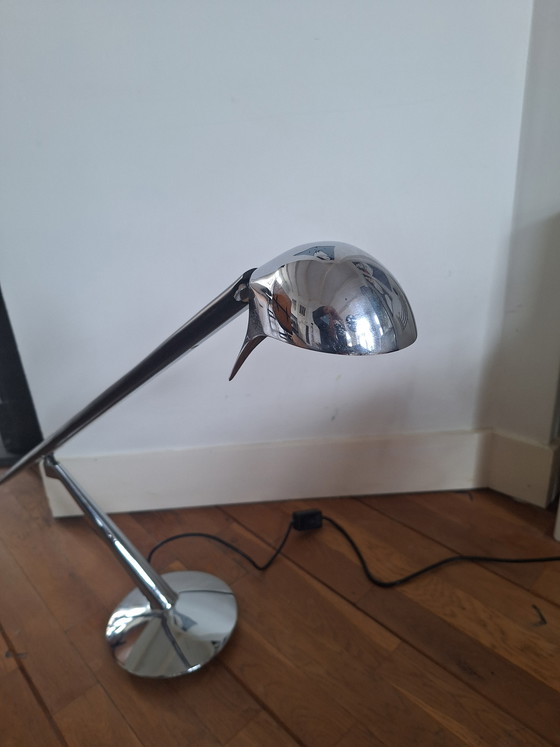 Image 1 of Postmoderne Bluebird-bureaulamp van Jorge Pensi - eiken en chroom - jaren 1990, Spanje