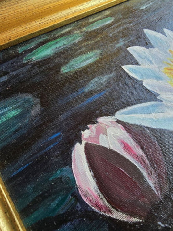 Water Flowers Painting Signed Jean Lebas – Paintings & Drawings, Wood, Canvas (photo 5 of 5)