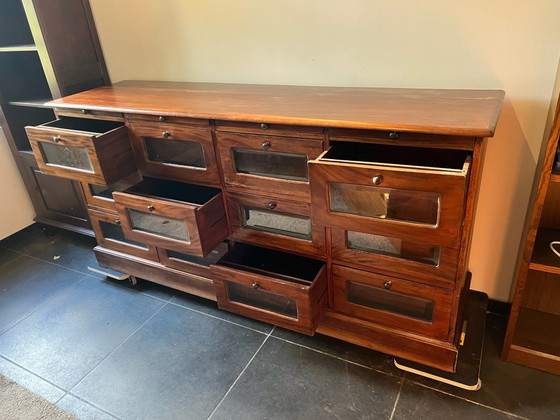 Apothecary cabinet with glass drawers – wooden sideboard (photo 5 of 10)