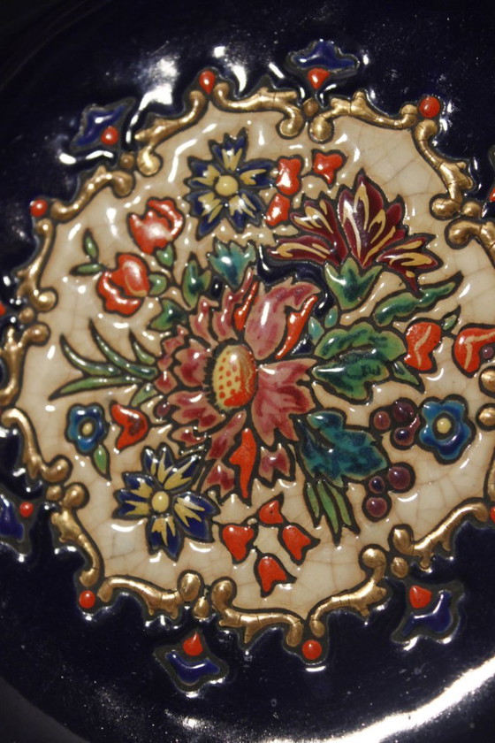 Image 1 of Coupe sur pied émaux de Longwy Renaissance décor Maurice Paul Chevallier