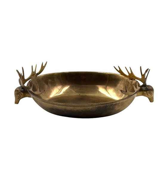 Image 1 of Centrotavola / ciotola in ottone di cervi della modernità di metà secolo, Francia, anni '70