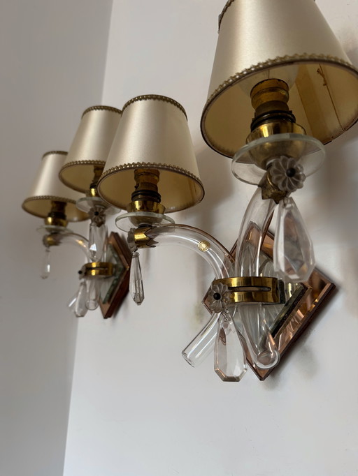 Art Deco crystal and brass mirror wall lights