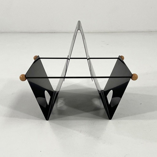 Black Postmodern Magazine Rack in Metal, 1980s
