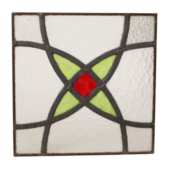 Art Deco Glasraam Glas in Lood Geometrisch 25x25cm – Decoratieve objecten (photo 6 of 11)