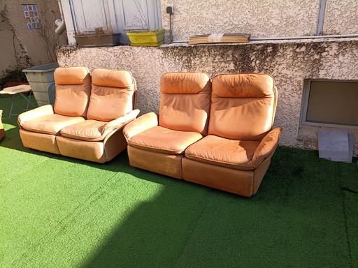 Conjunto completo de Sede de la década de 1970, modelo DS-44/47, de piel de búfalo gruesa.