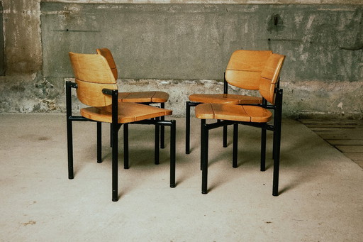 Martin Stoll - Set di quattro sedie da pranzo in faggio e acciaio epossidico nero - 1980 circa - Germania