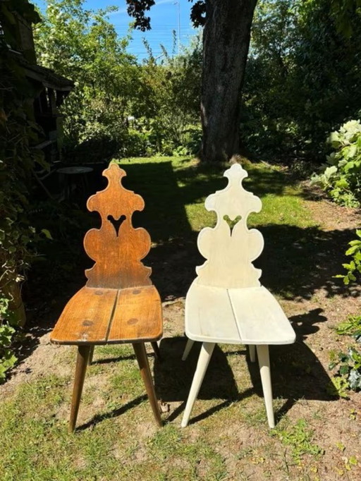 4x Brutalist solid wood Tyrolean chairs, solid pine chair