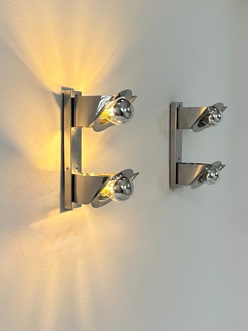 Coppia di applique vintage, metallo cromato, Francia, 1970