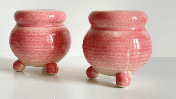 Image 1 of Pair of Pink Ceramic Candle Holders