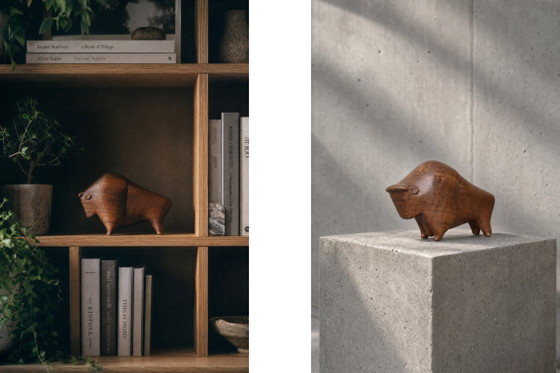 Image 1 of Vintage Danish Dark Teak Wood Bison Figurine, 1960s