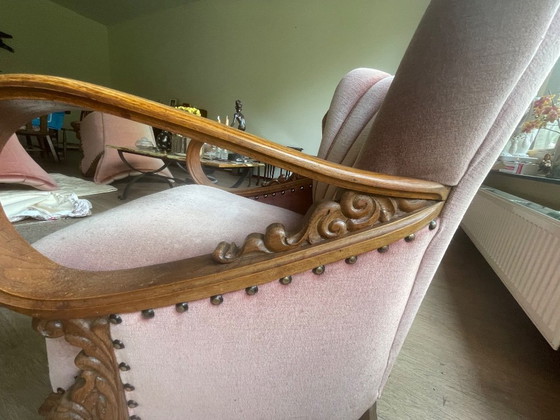 Image 1 of Set van 4 Art Deco fauteuils (ca. 1920-1950) | Opnieuw bekleed met roze fluweel