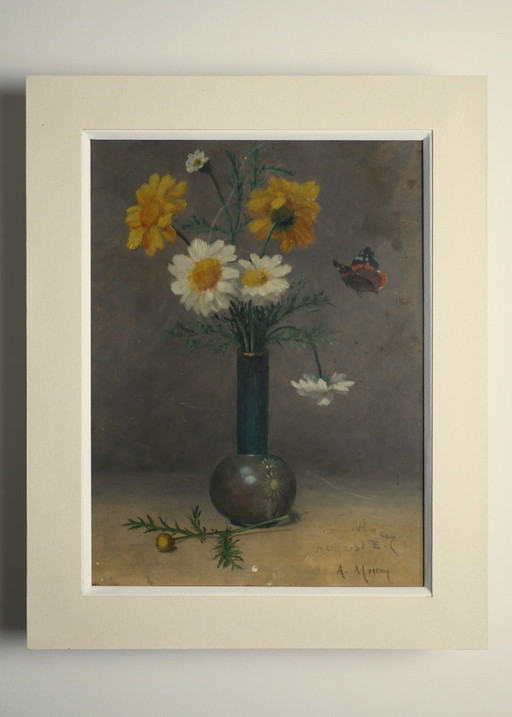 El ramo con la mariposa - Cuadro firmado por A. Moreau