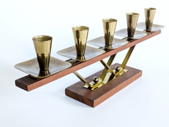 Image 1 of Midcentury Teak and Brass Candelabra for 5 candles | Germany, 1960s